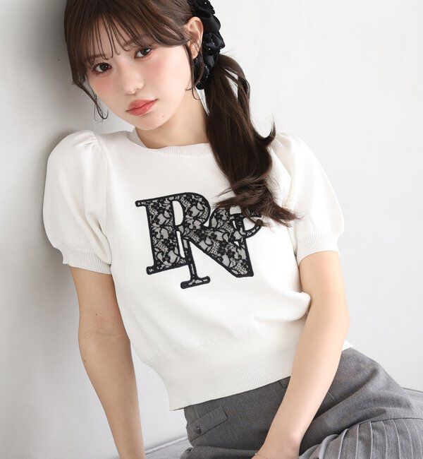  「レースロゴ半袖ニット」|ニット・セーター|