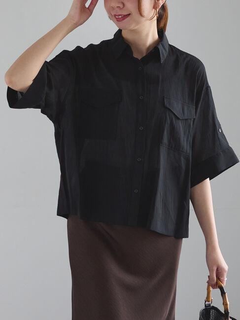 Te chichi「ハーフスリーブWポケットシアーシャツ」|シャツ・ブラウス|ブラック