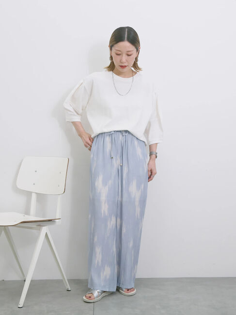 Samansa Mos2 blue「【接触冷感】水彩柄イージーパンツ」|その他|
