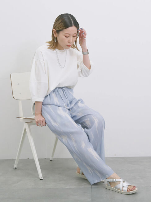 Samansa Mos2 blue「【接触冷感】水彩柄イージーパンツ」|その他|
