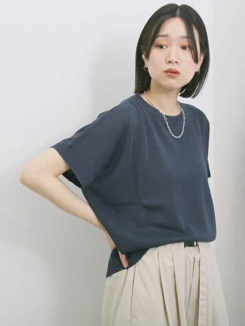 Samansa Mos2 blue「【マシンウォッシャブル】麻タッチニットプルオーバー」|ニット・セーター|