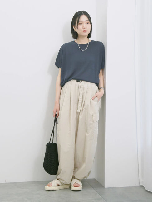 Samansa Mos2 blue「【マシンウォッシャブル】麻タッチニットプルオーバー」|ニット・セーター|