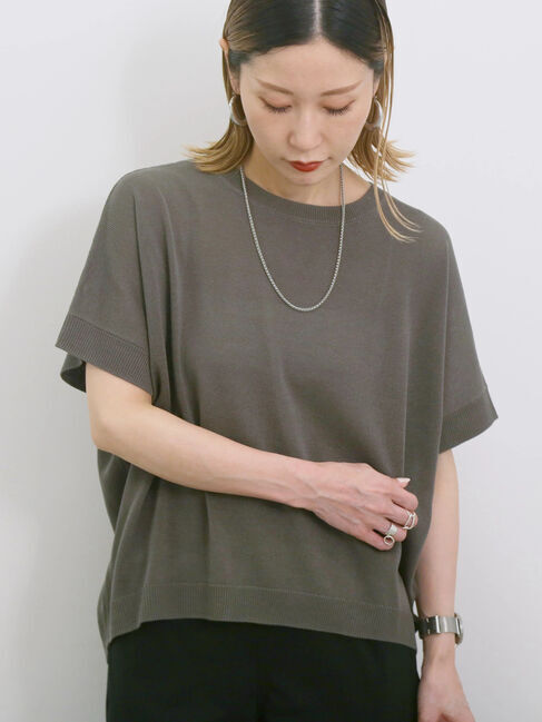 Samansa Mos2 blue「【マシンウォッシャブル】麻タッチニットプルオーバー」|ニット・セーター|