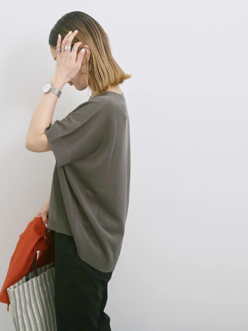 Samansa Mos2 blue「【マシンウォッシャブル】麻タッチニットプルオーバー」|ニット・セーター|