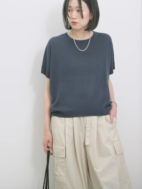 Samansa Mos2 blue「【マシンウォッシャブル】麻タッチニットプルオーバー」|ニット・セーター|