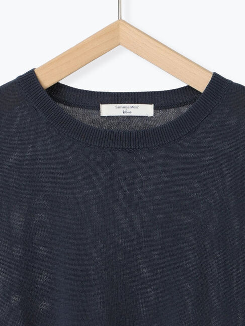 Samansa Mos2 blue「【マシンウォッシャブル】麻タッチニットプルオーバー」|ニット・セーター|