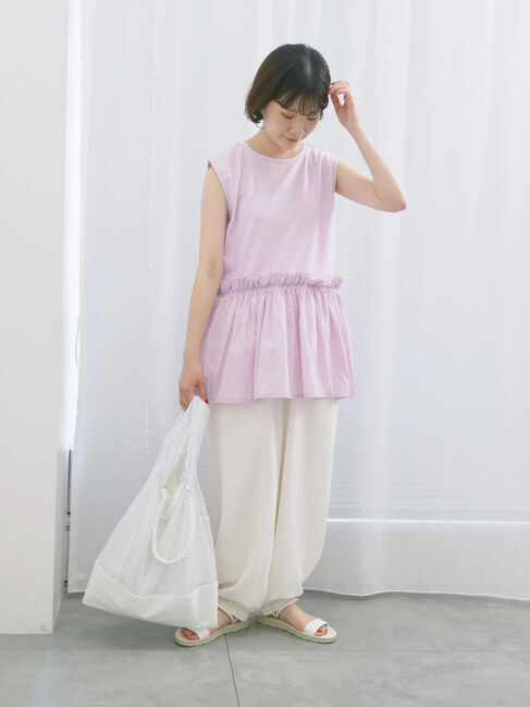 Samansa Mos2 blue「◎【接触冷感】ドッキングノースリーブプルオーバー」|Tシャツ・カットソー|