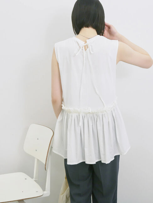 Samansa Mos2 blue「◎【接触冷感】ドッキングノースリーブプルオーバー」|Tシャツ・カットソー|