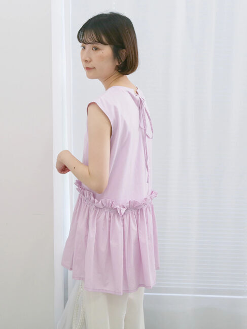 Samansa Mos2 blue「◎【接触冷感】ドッキングノースリーブプルオーバー」|Tシャツ・カットソー|