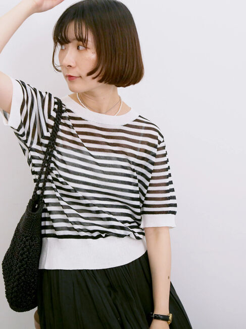 Samansa Mos2 blue「◎ボーダーニットプルオーバー」|ニット・セーター|