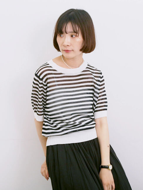 Samansa Mos2 blue「◎ボーダーニットプルオーバー」|ニット・セーター|