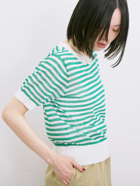 Samansa Mos2 blue「◎ボーダーニットプルオーバー」|ニット・セーター|