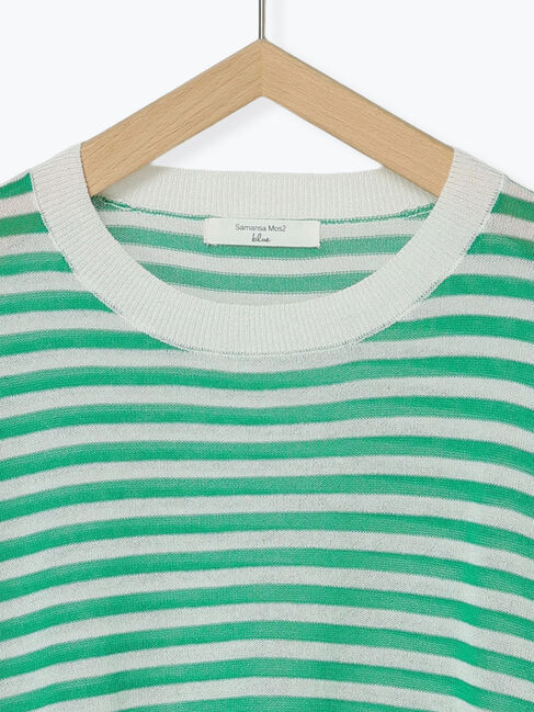 Samansa Mos2 blue「◎ボーダーニットプルオーバー」|ニット・セーター|