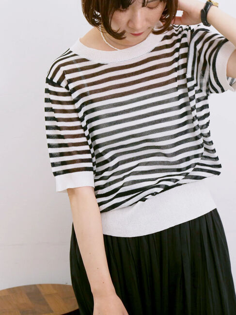 Samansa Mos2 blue「◎ボーダーニットプルオーバー」|ニット・セーター|