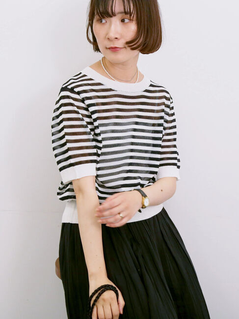 Samansa Mos2 blue「◎ボーダーニットプルオーバー」|ニット・セーター|