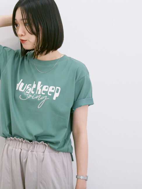 Samansa Mos2 blue「【接触冷感】ロゴプリントTシャツ」|Tシャツ・カットソー|