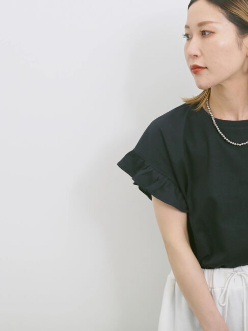 Samansa Mos2 blue「【USAコットン】フリルTシャツ」|Tシャツ・カットソー|