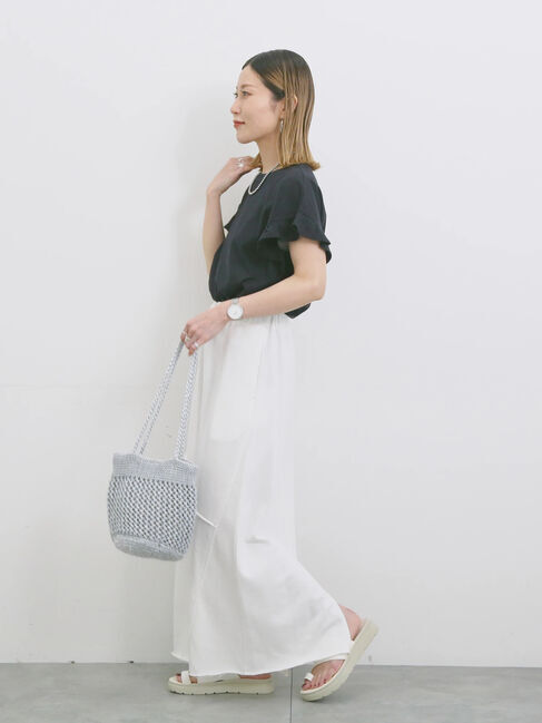 Samansa Mos2 blue「【USAコットン】フリルTシャツ」|Tシャツ・カットソー|