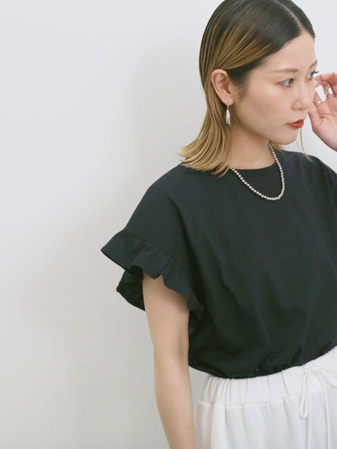 Samansa Mos2 blue「【USAコットン】フリルTシャツ」|Tシャツ・カットソー|