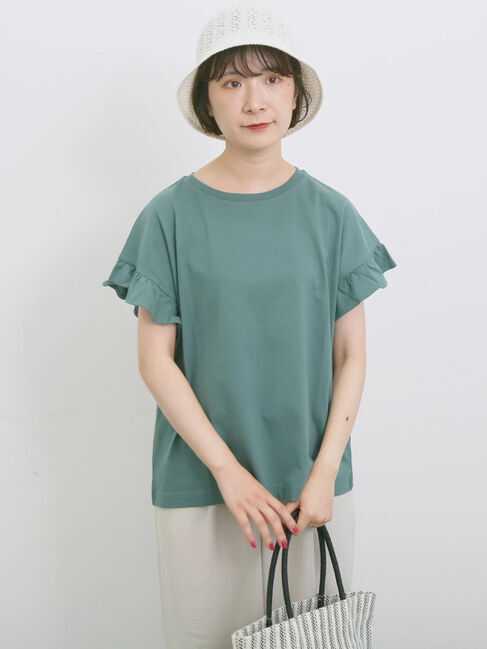 Samansa Mos2 blue「【USAコットン】フリルTシャツ」|Tシャツ・カットソー|