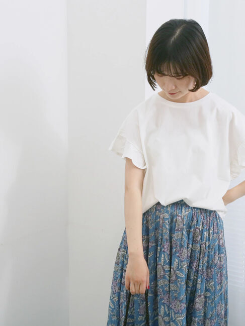 Samansa Mos2 blue「【USAコットン】フリルTシャツ」|Tシャツ・カットソー|