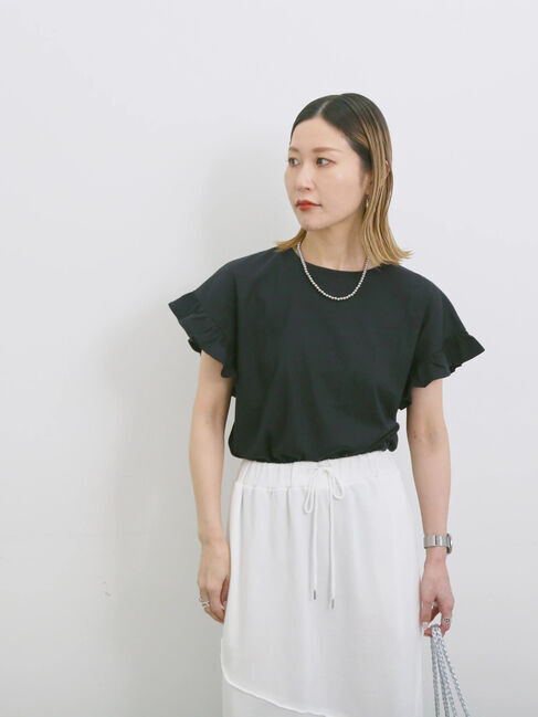 Samansa Mos2 blue「【USAコットン】フリルTシャツ」|Tシャツ・カットソー|