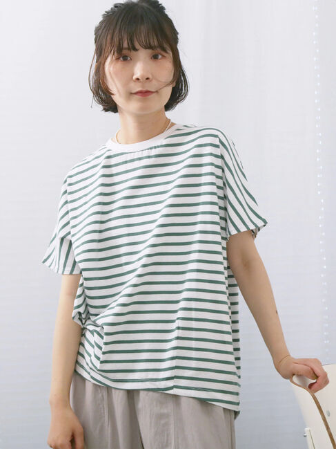 Samansa Mos2 blue「【USAコットン】アソートフレンチスリーブTシャツ」|Tシャツ・カットソー|グリーン