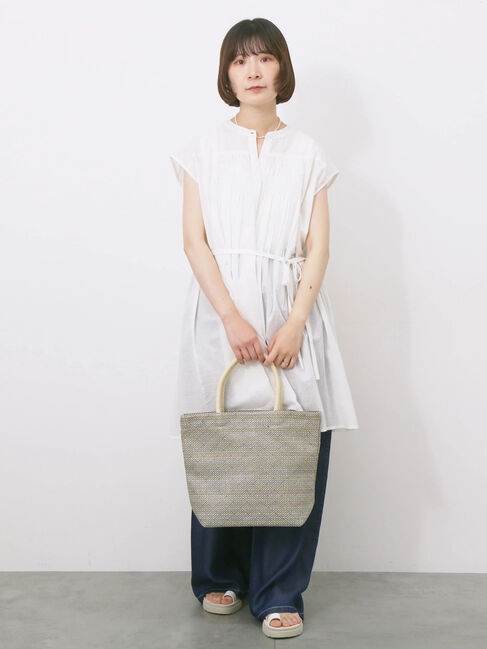 Samansa Mos2 blue「【Made in India】シャーリングノースリーブチュニック」|シャツ・ブラウス|