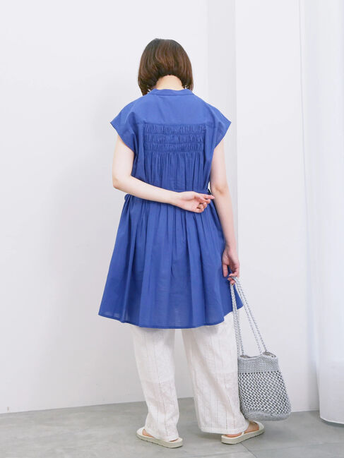 Samansa Mos2 blue「【Made in India】シャーリングノースリーブチュニック」|シャツ・ブラウス|