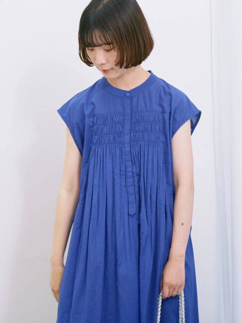 Samansa Mos2 blue「【Made in India】シャーリングノースリーブチュニック」|シャツ・ブラウス|