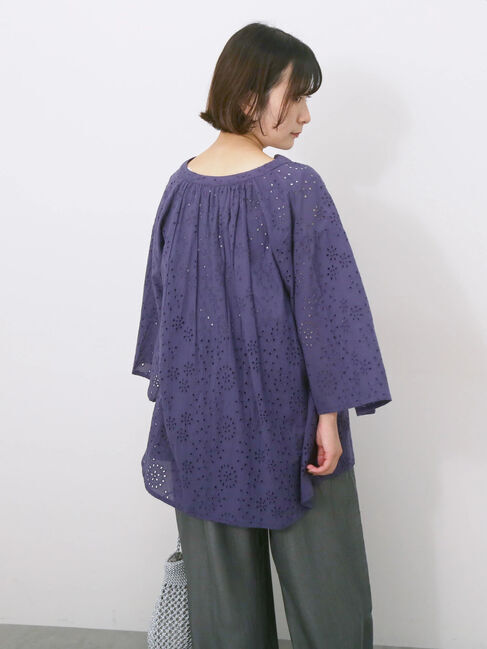 Samansa Mos2 blue「【Made in India】タッセル付ギャザーレースブラウス」|シャツ・ブラウス|