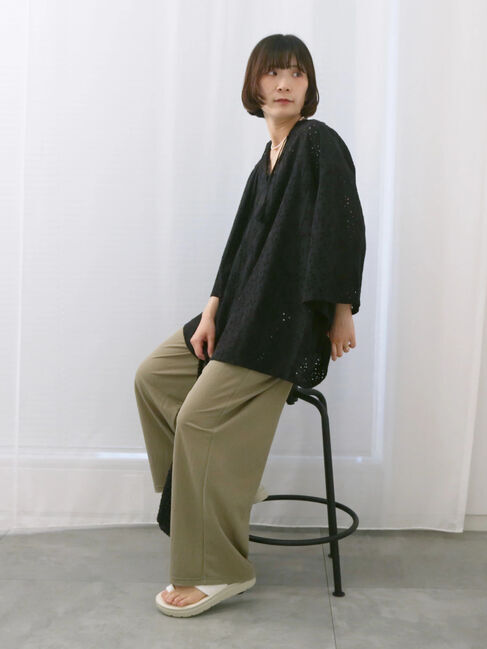 Samansa Mos2 blue「【Made in India】タッセル付ギャザーレースブラウス」|シャツ・ブラウス|