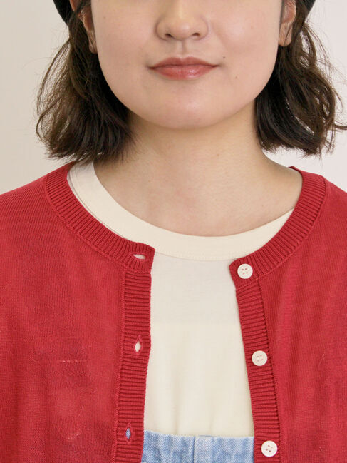 Samansa Mos2「[接触冷感]花刺繍七分袖クルーネックカーディガン」|カーディガン|