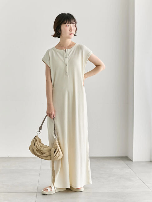 Samansa Mos2 blue「◎ヘンリーネックテレコワンピース」|ワンピース|