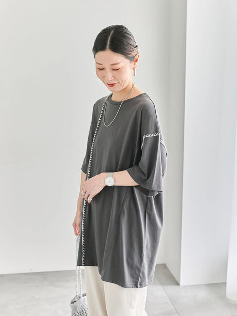 Samansa Mos2 blue「◎【接触冷感】切替ステッチチュニック」|Tシャツ・カットソー|