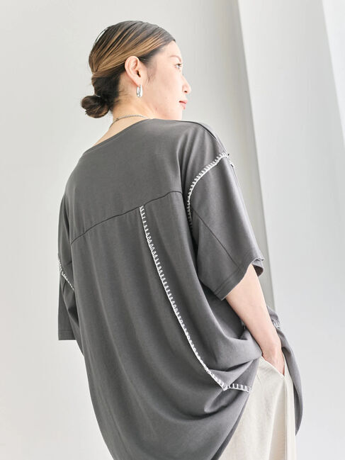 Samansa Mos2 blue「◎【接触冷感】切替ステッチチュニック」|Tシャツ・カットソー|