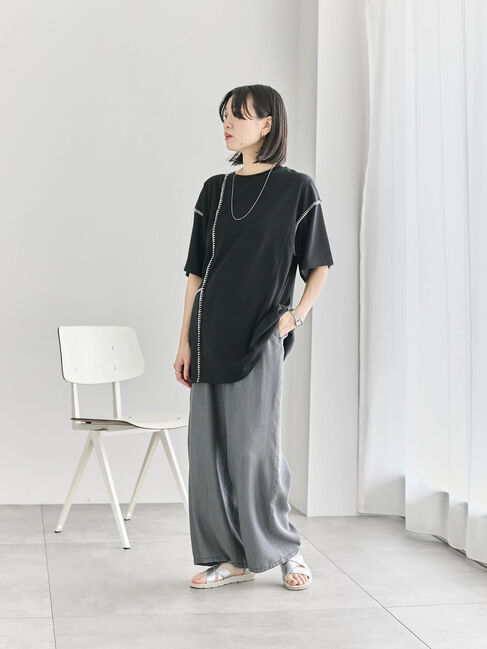 Samansa Mos2 blue「◎【接触冷感】切替ステッチチュニック」|Tシャツ・カットソー|