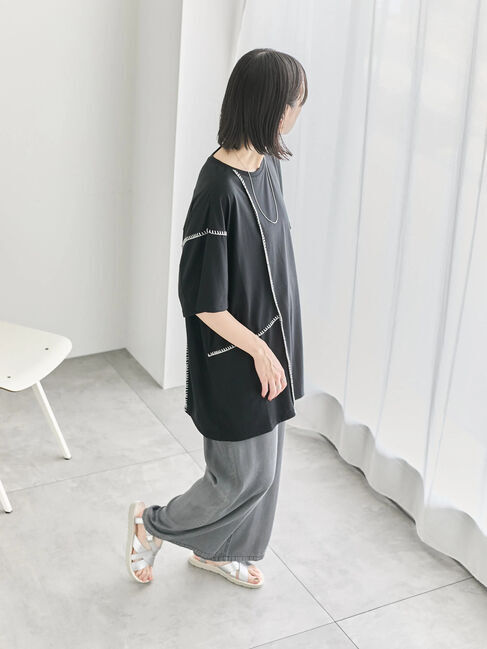 Samansa Mos2 blue「◎【接触冷感】切替ステッチチュニック」|Tシャツ・カットソー|