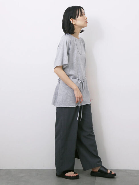 Samansa Mos2 blue「◎【接触冷感】ウエストリボンTシャツ」|Tシャツ・カットソー|