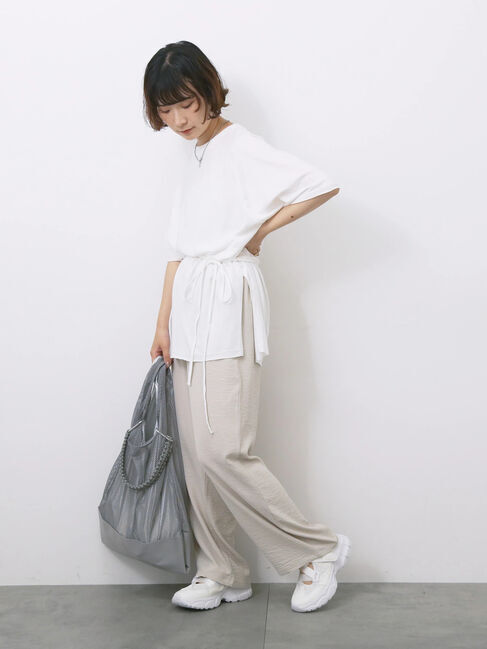 Samansa Mos2 blue「◎【接触冷感】ウエストリボンTシャツ」|Tシャツ・カットソー|