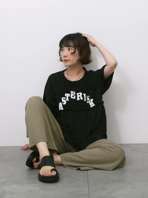 Samansa Mos2 blue「◎【接触冷感】シャーリングドッキングTシャツ」|Tシャツ・カットソー|