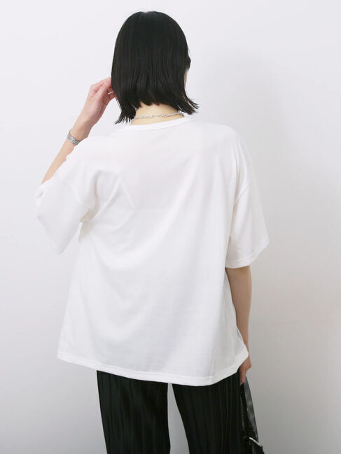 Samansa Mos2 blue「◎【接触冷感】シャーリングドッキングTシャツ」|Tシャツ・カットソー|