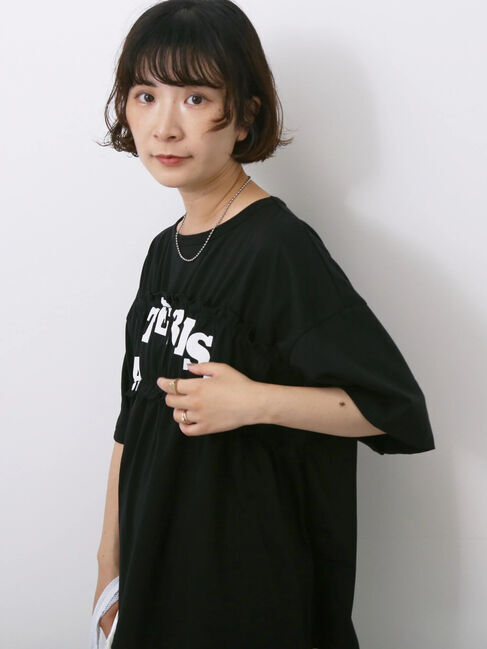 Samansa Mos2 blue「◎【接触冷感】シャーリングドッキングTシャツ」|Tシャツ・カットソー|
