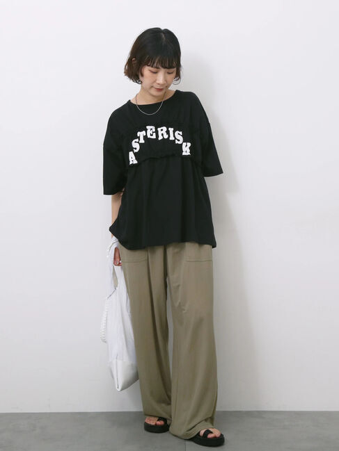 Samansa Mos2 blue「◎【接触冷感】シャーリングドッキングTシャツ」|Tシャツ・カットソー|