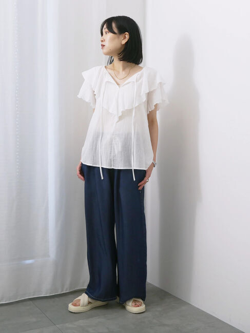 Samansa Mos2 blue「◎フリルブラウス」|シャツ・ブラウス|