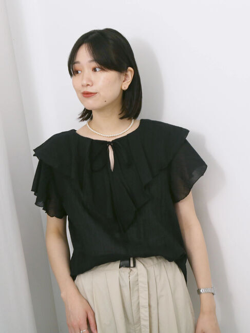 Samansa Mos2 blue「◎フリルブラウス」|シャツ・ブラウス|