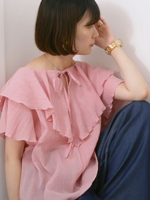Samansa Mos2 blue「◎フリルブラウス」|シャツ・ブラウス|