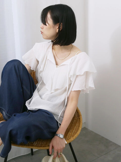 Samansa Mos2 blue「◎フリルブラウス」|シャツ・ブラウス|