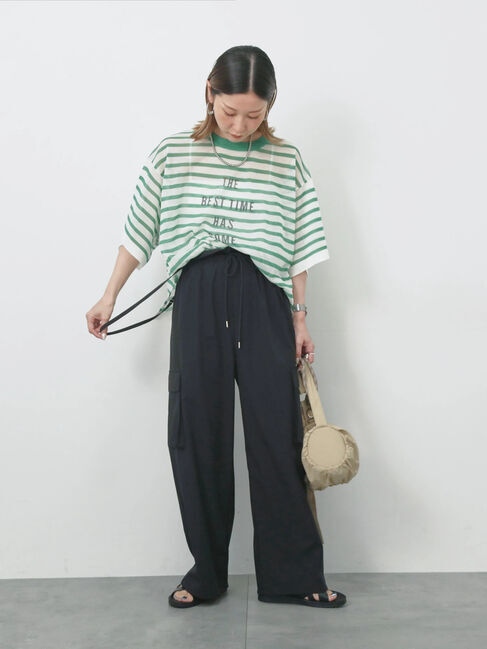 Samansa Mos2 blue「ボーダーロゴニットプルオーバー」|ニット・セーター|