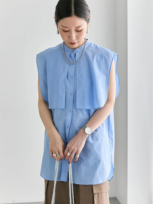 Samansa Mos2 blue「ケープブラウス」|シャツ・ブラウス|
